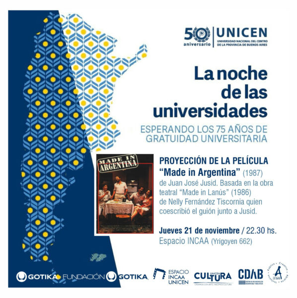 Facultad de Arte y CDAB invitan a la proyección de 'Made in Argentina' en 'La noche de las universidades'